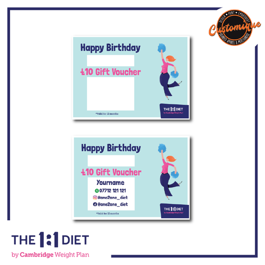 The 1:1 Diet - A6 £10 Birthday Gift Vouchers