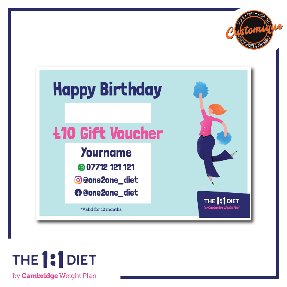 The 1:1 Diet - A6 £10 Birthday Gift Vouchers