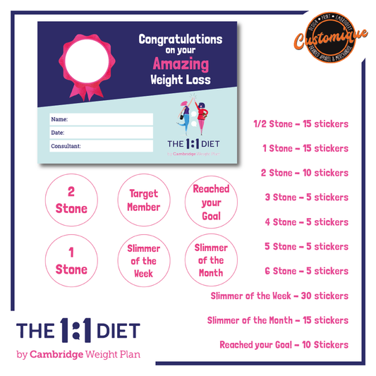 The 1:1 Diet - 100 Weight Loss Certificates & 120 Stickers Pack